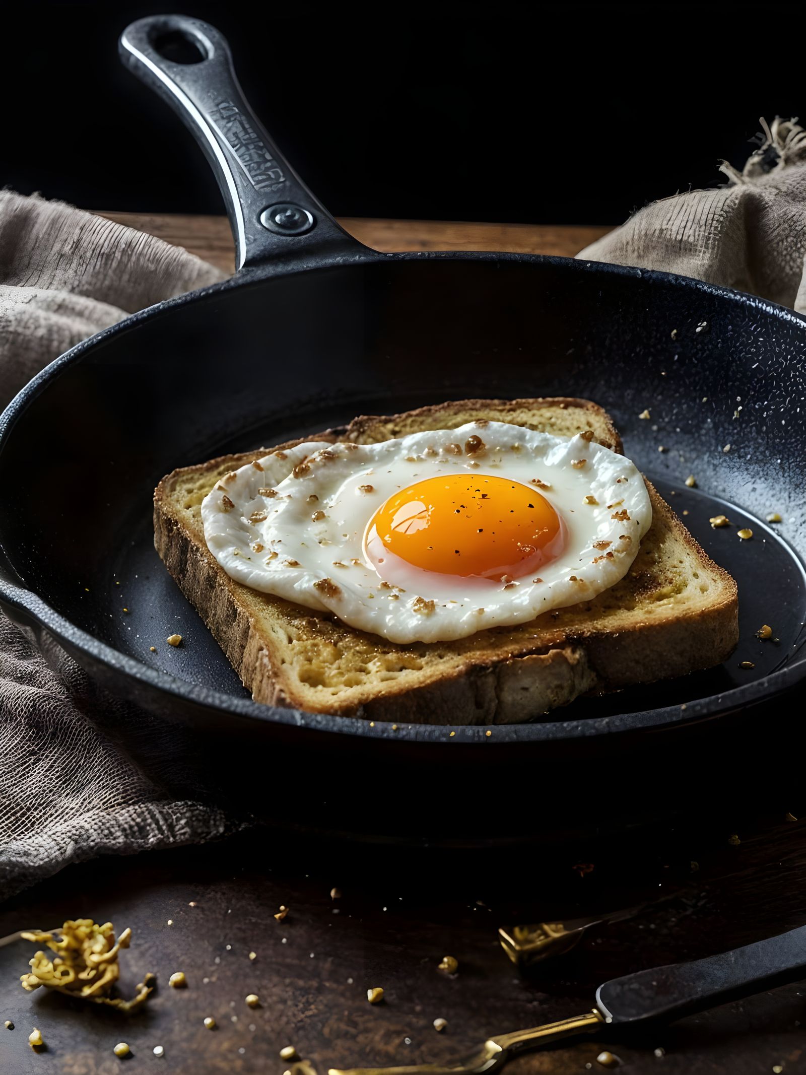 Fried Egg on Toast Still Life in Rembrandt Style