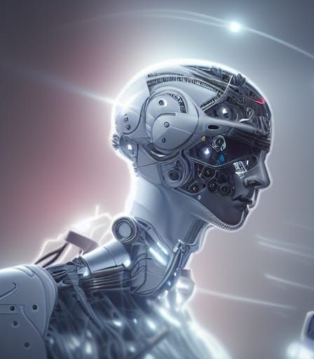Cyborg Stares at Electrical Storm: 8k Concept Art