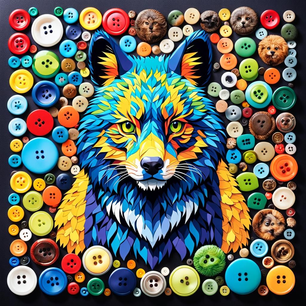 Vivid Animal Portrait in Button Panel Design