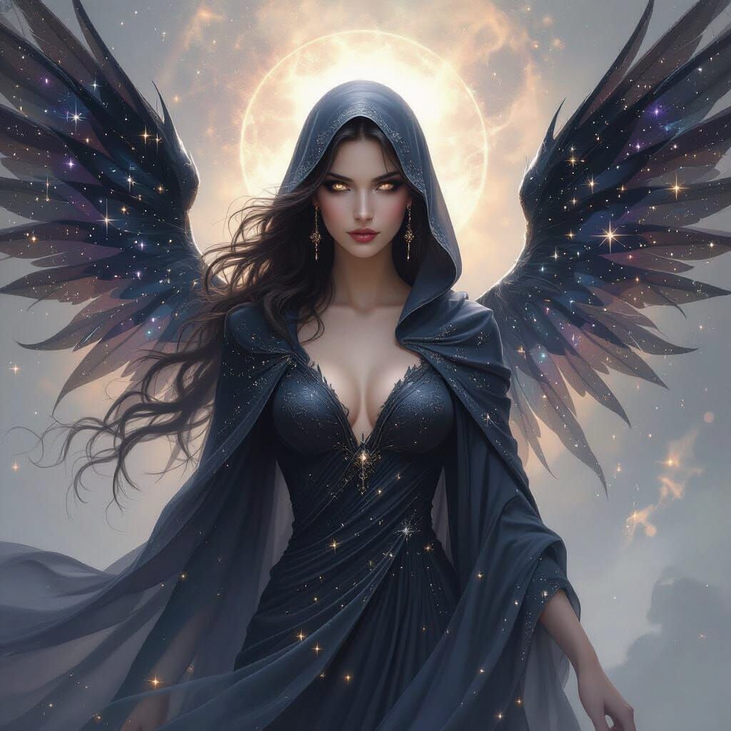 Dark Air Goddess Adorned with Stars and Nebulae