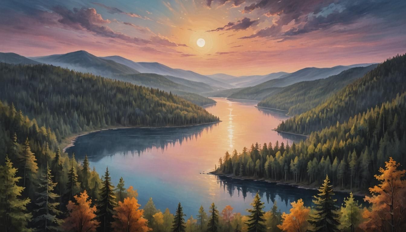 Twilight Lake: An Aerial Painting Inspired by Turner