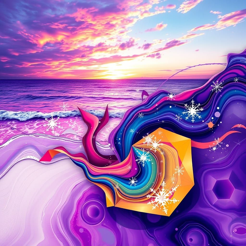 Vibrant Abstract Beach Scene in Digital Art Style