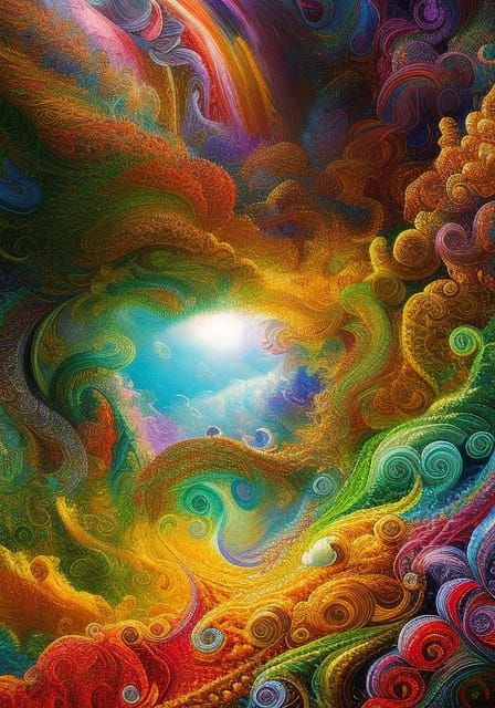Rainbow Swirl Clouds in Hyperdetailed Fantasy Art