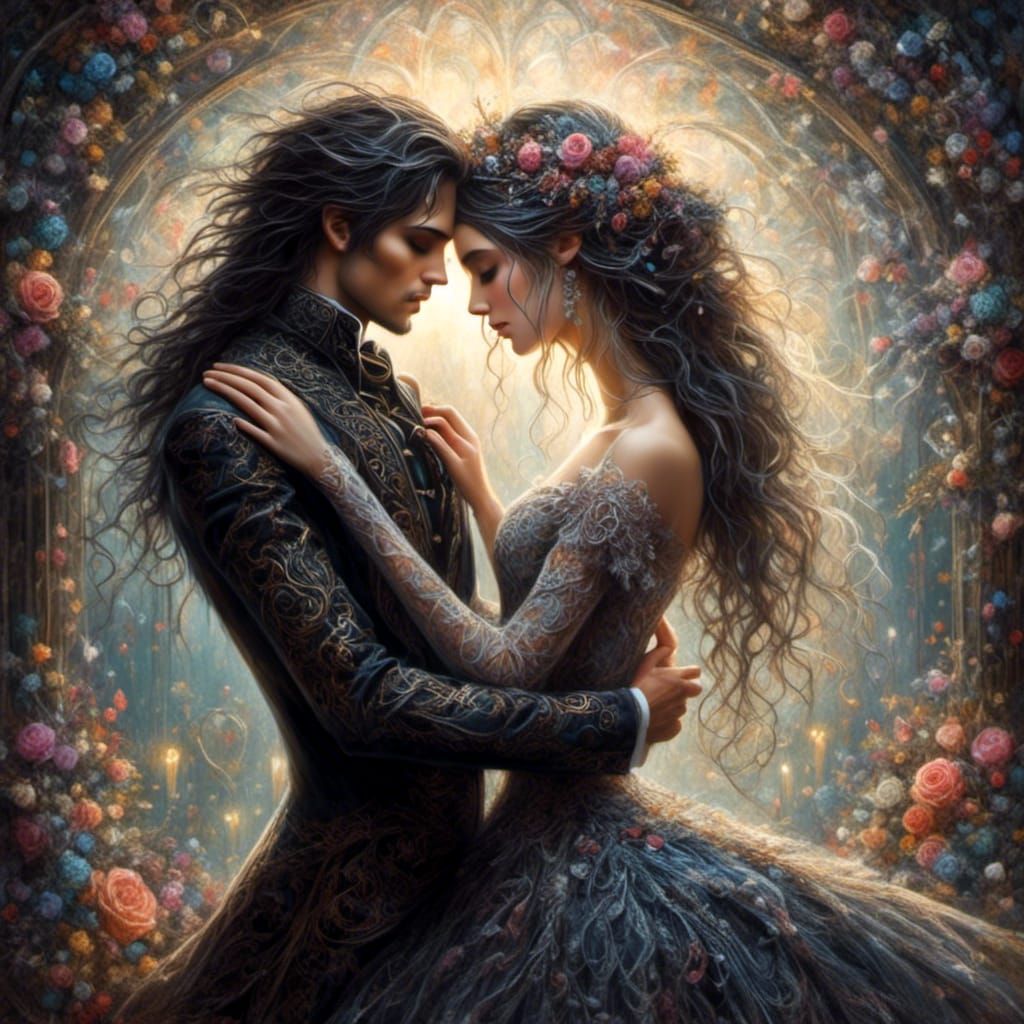 Emo Goth Couple Kiss in Chalk Art Style