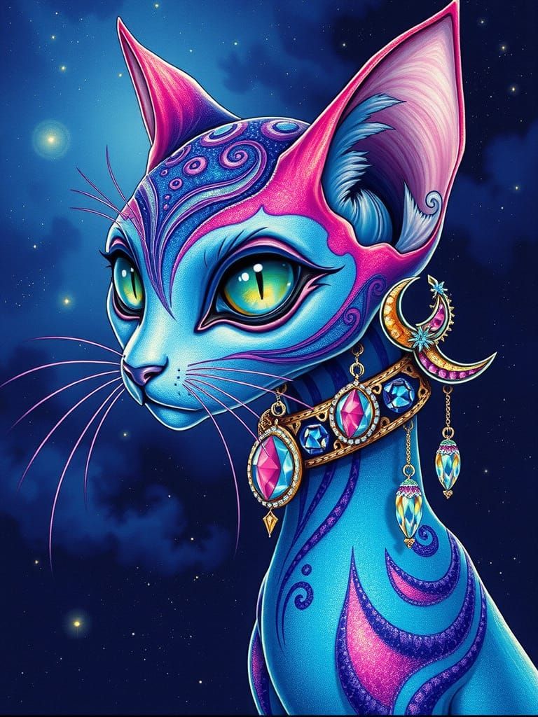 Mystical Feline Alien Shines with Cosmic Beauty