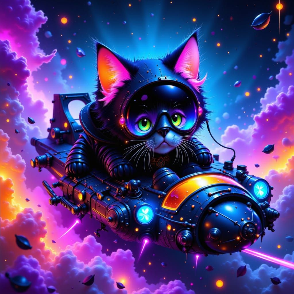 Cosmic Kitty in Celestialpunk Spaceship