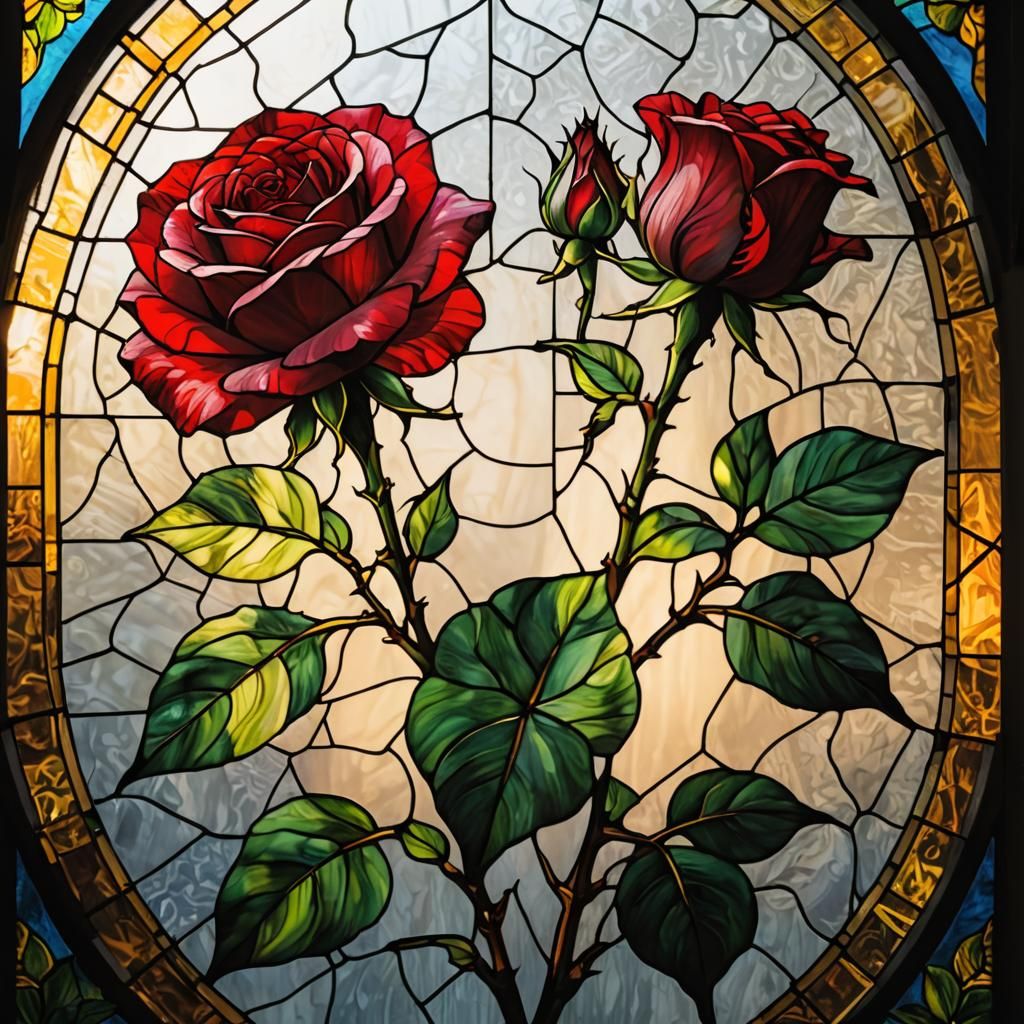 Backlit Red Rose in Stained Glass Style