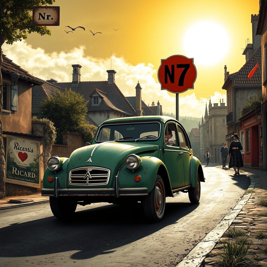 Vintage Citroen 2CV on Nationale 7