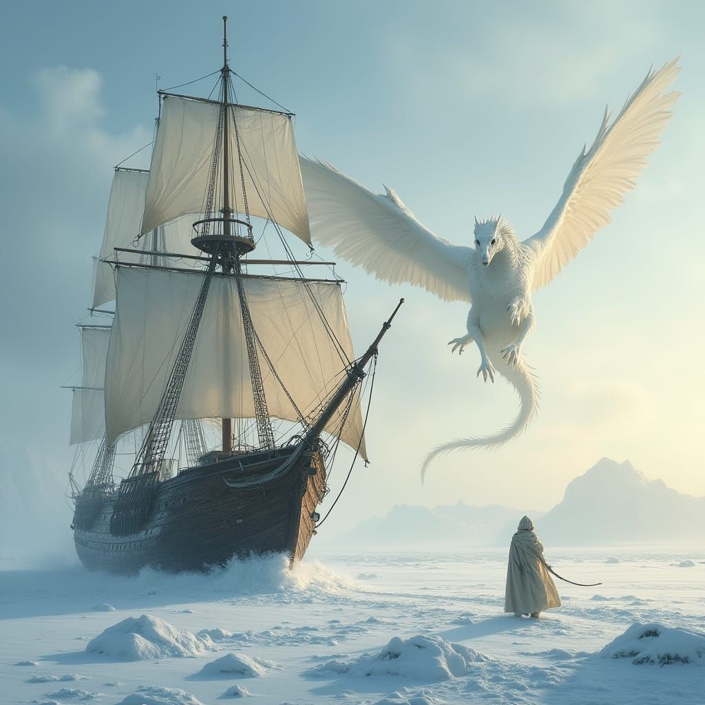 Majestic Icebreaker Surrounded by Arctic Dawn and a Gargantu...