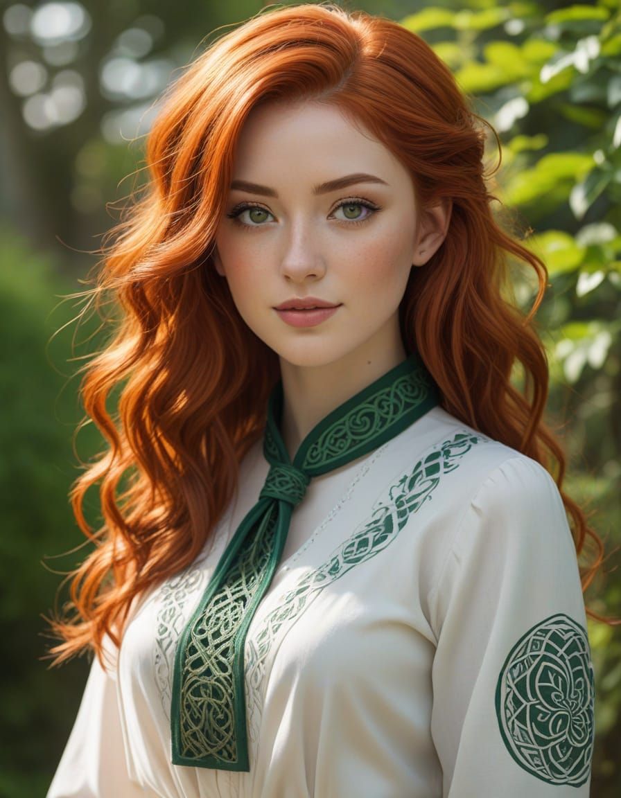 Whimsical Irish Goddess in Celtic-Inspired Anime Style