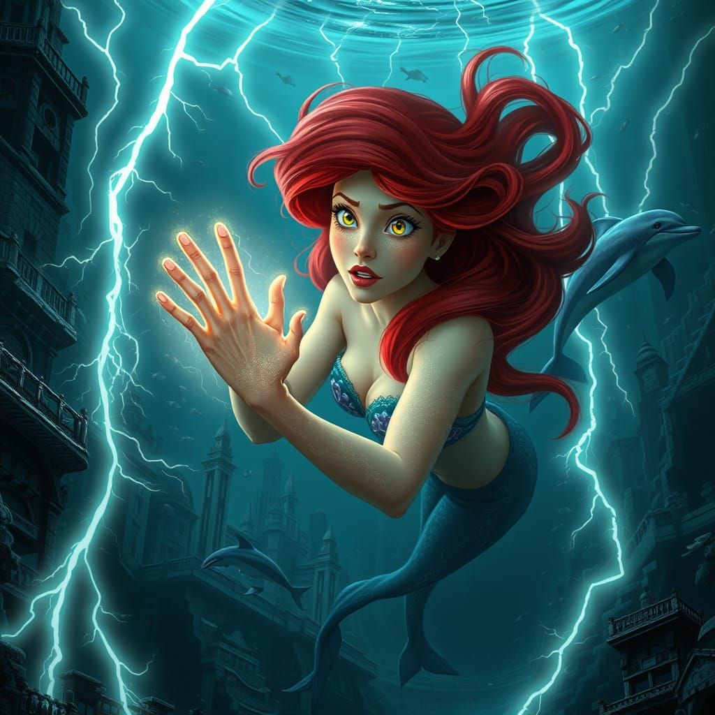 Ethereal Mermaid Unleashes Electric Fury in Dark Underwater ...