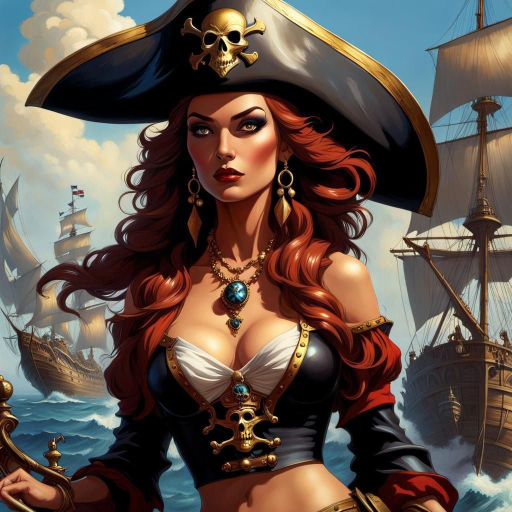 Fantasy Pirate Queen in Detailed Matte Painting