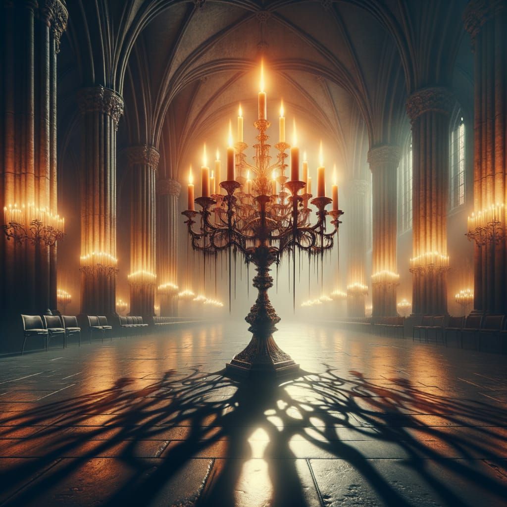Gothic Cathedral Candelabra Casting Eerie Shadows