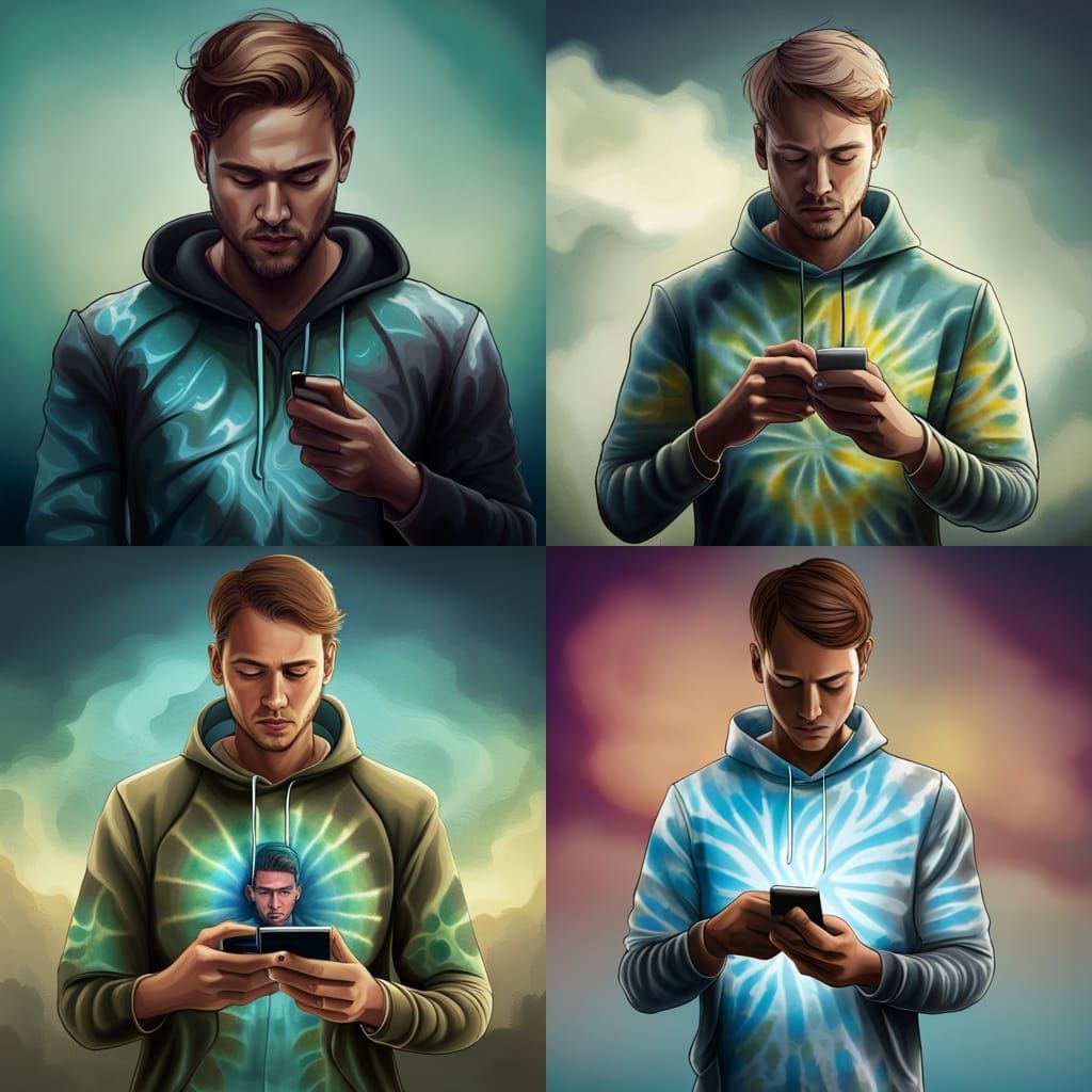 Young Man with Smartphone: Ultra Realistic Digital Portrait