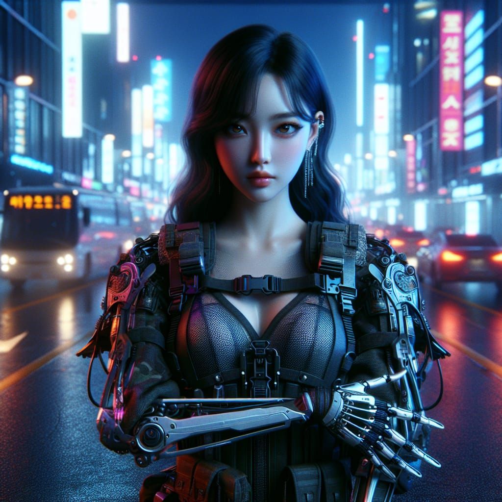 Korean Samurai in Neon City, Year 2100