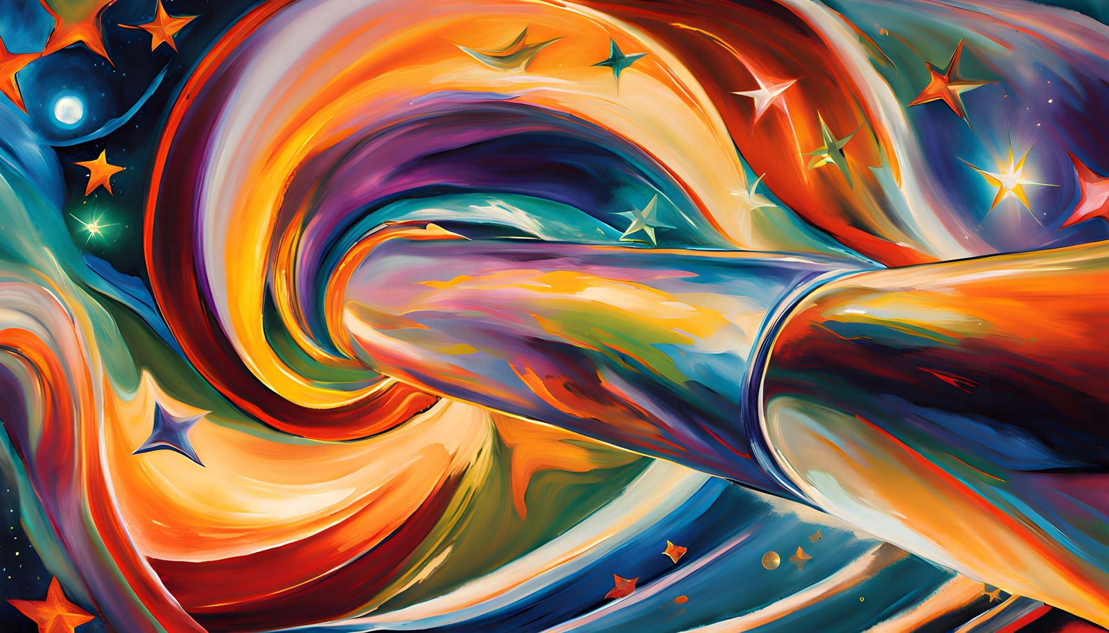 Surreal Cosmic Vortex in Cyberpunk Oil Painting