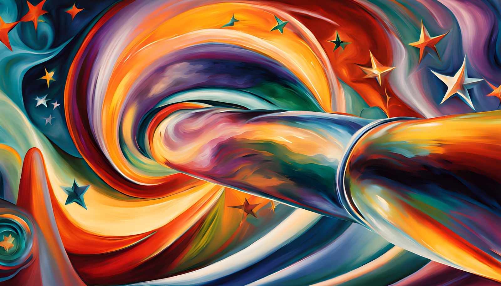 Surreal Cosmic Express in Vivid Oil Painting Style
