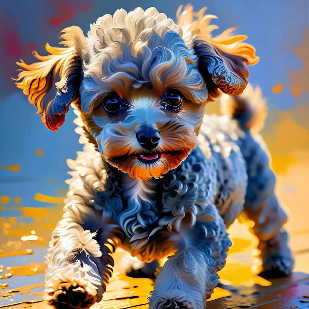 Impressionist Poodle Puppy Portrait in Oil Painting Style