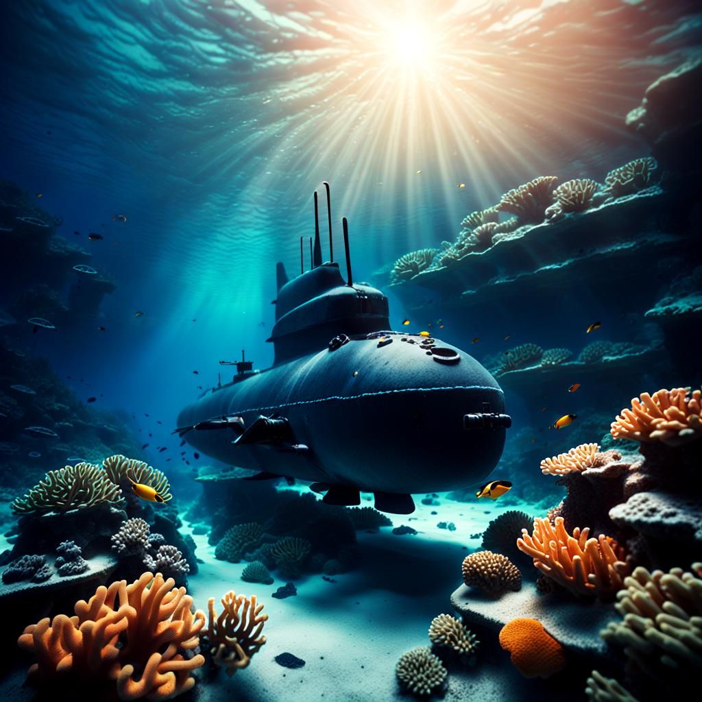 Submarine Exploring Coral Reef in Cinematic Style