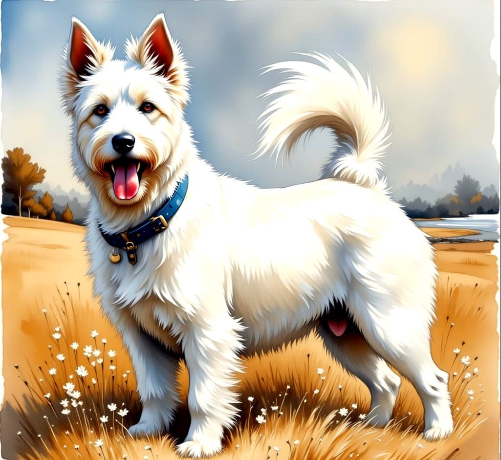 Surreal West Highland White Terrier in Watercolour Style
