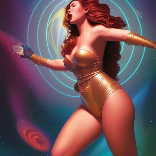 Intergalactic Space Queen on Shuttle in Comic Style