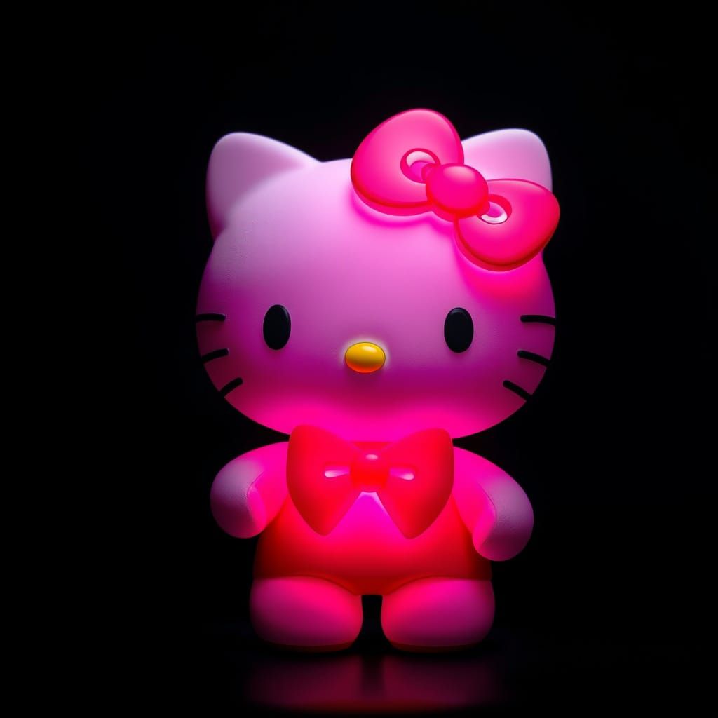 Neon Hello Kitty Illuminated in Hyper-Realistic HDR