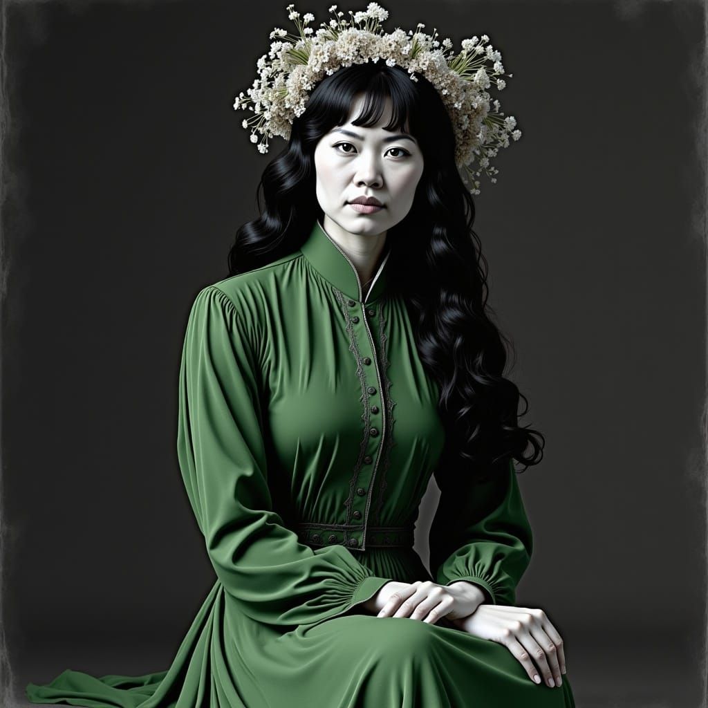 Woman in Tattered Dress with Dried Flower Crown