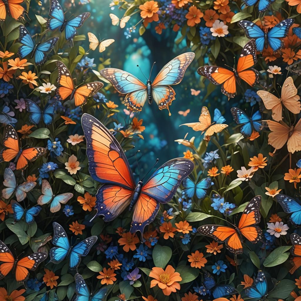 Butterfly in Surreal Garden: Fantasy Concept Art