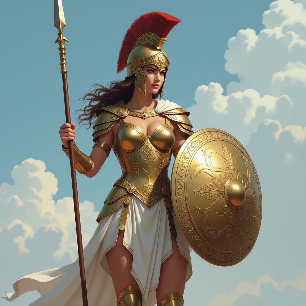 Athena in Golden Armor with Aegis Shield