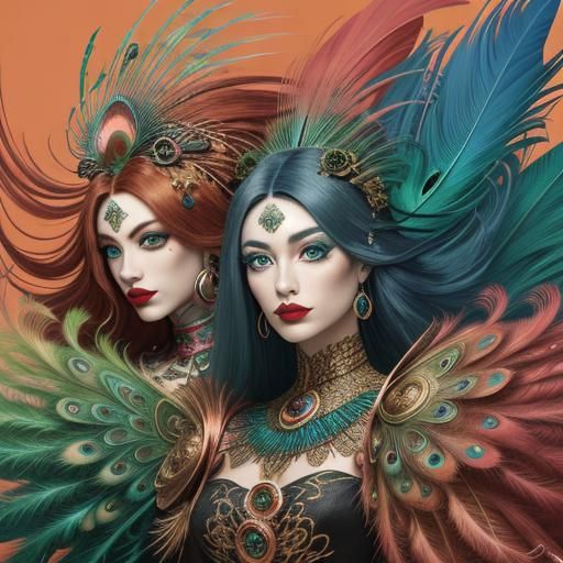 Vibrant Abstract Art of Dragon Women