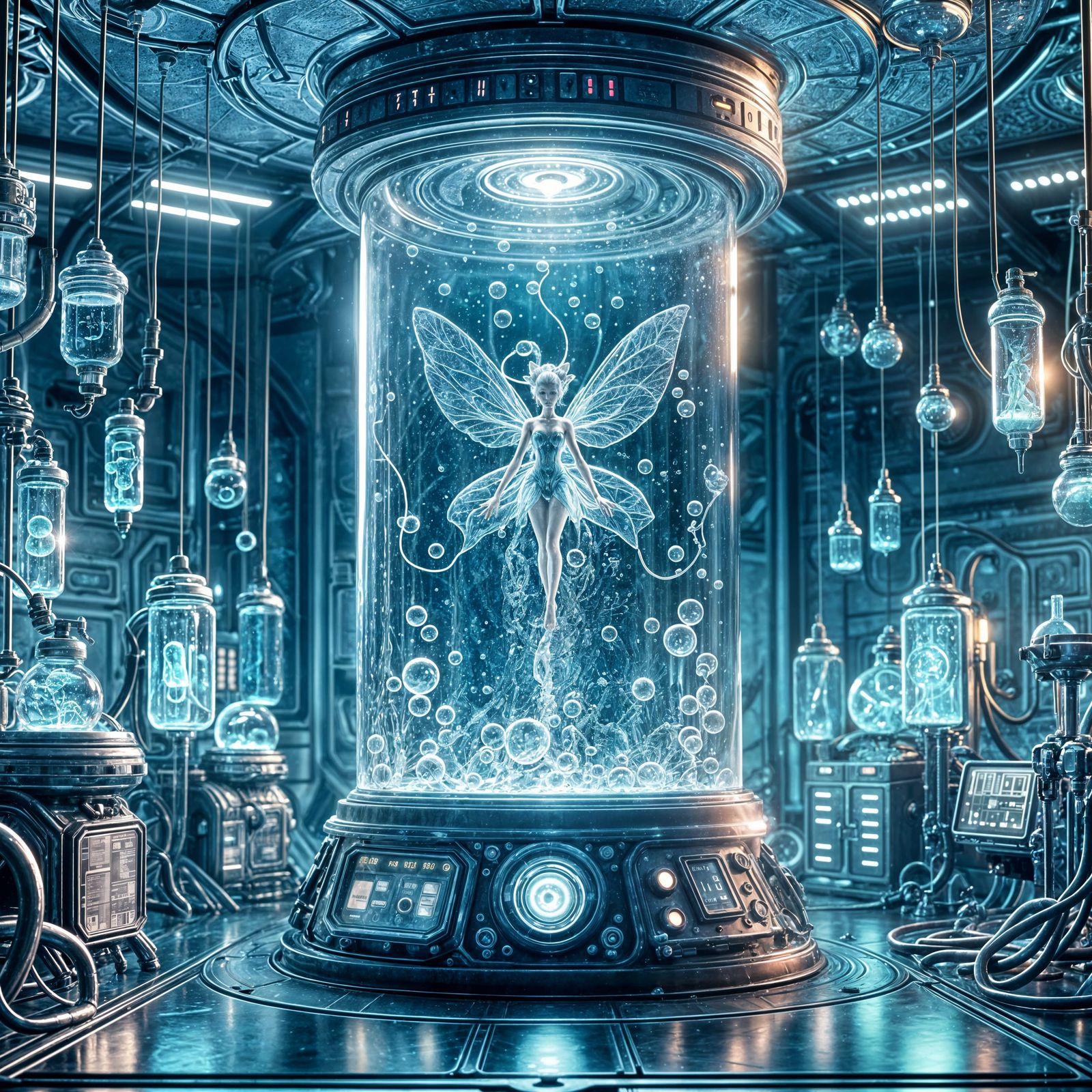 Alien Fairy in Blue Cryogenic Sci-Fi Setting