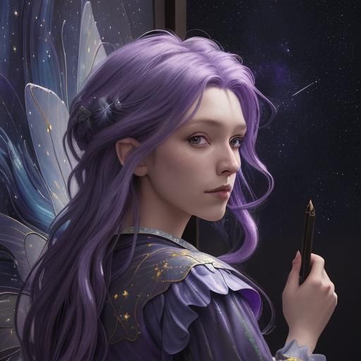 Fairy Gazing at Starry Night as Fantasy Art