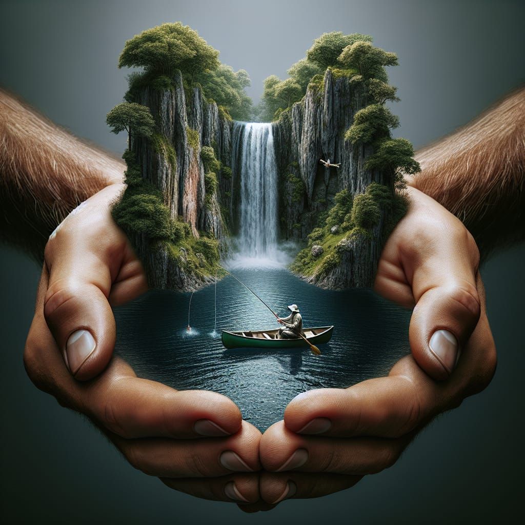 Miniature Lake Held in Human Hands