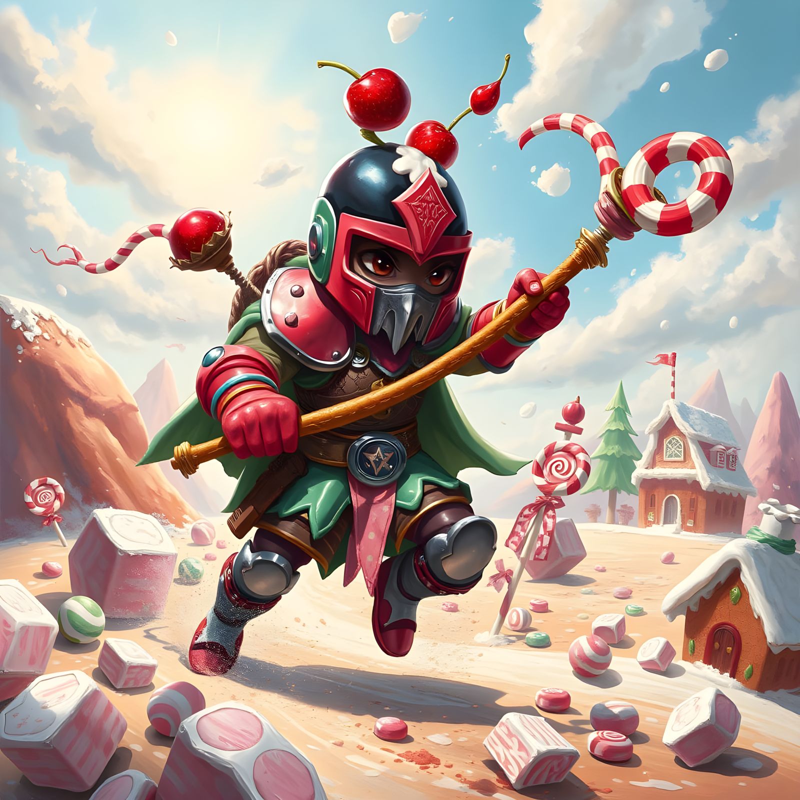 Whimsical Warrior Rampages Through Candyland in Vibrant Acry...