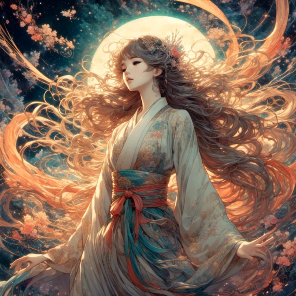 Anime Woman in Emerald Forest, Ultra-Fine Illustration