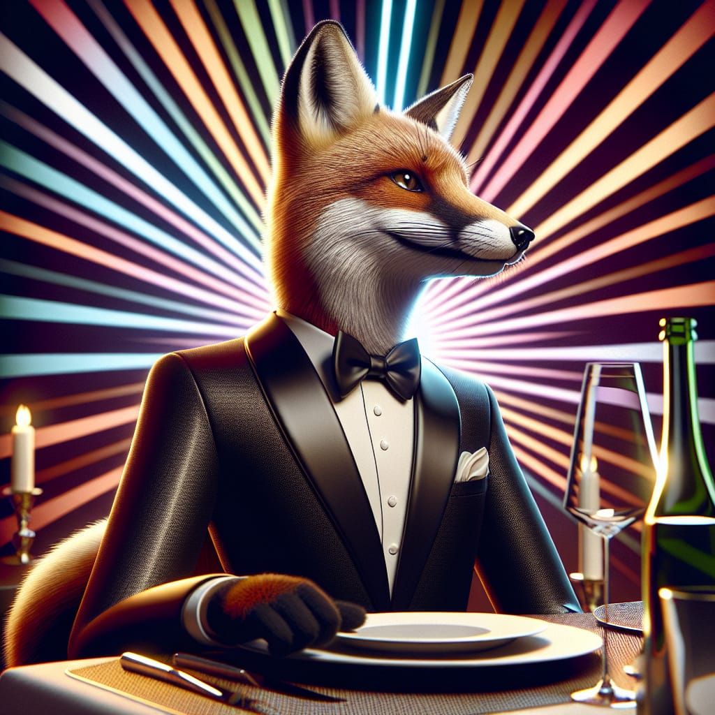 Stylish Anthropomorphic Fox at Dinner Party in 3D