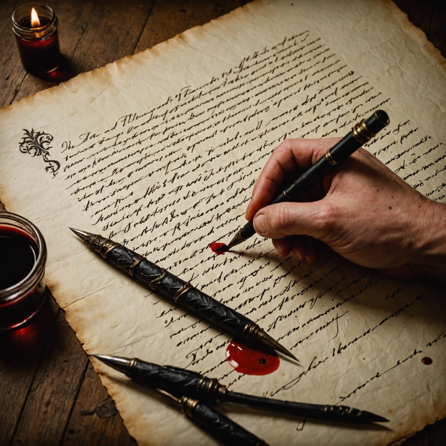 Blood Letter Written on Parchment with Quill
