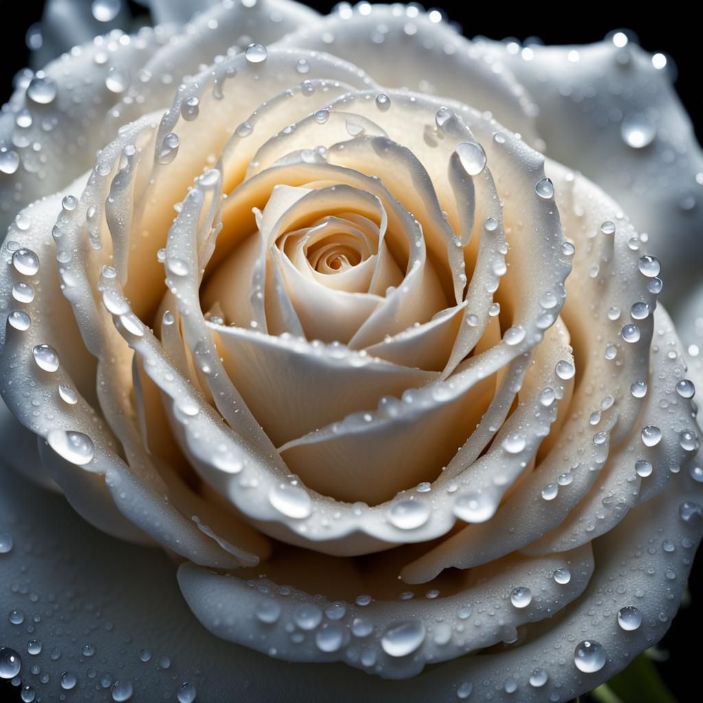 Dew Drops on White Rose: Hyperrealistic Detail
