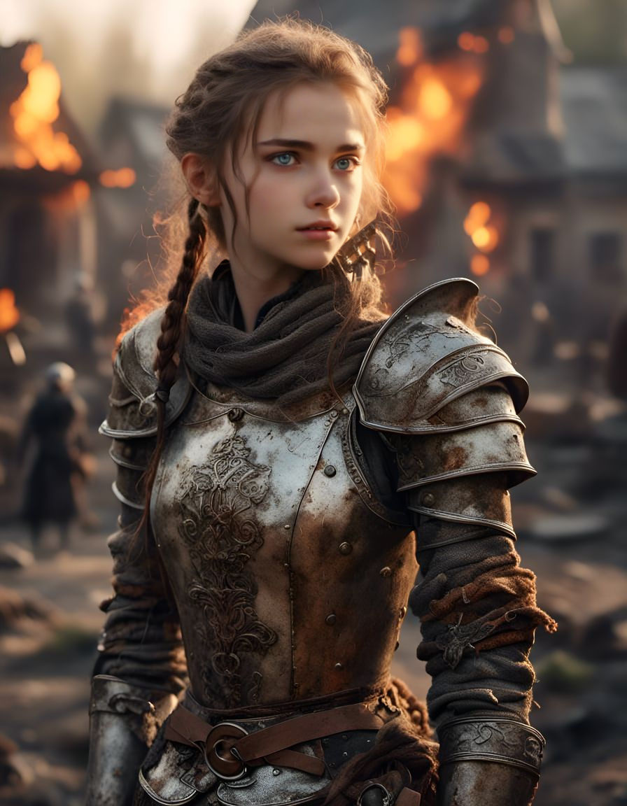 Fiery Knight in Post-Apocalyptic Village