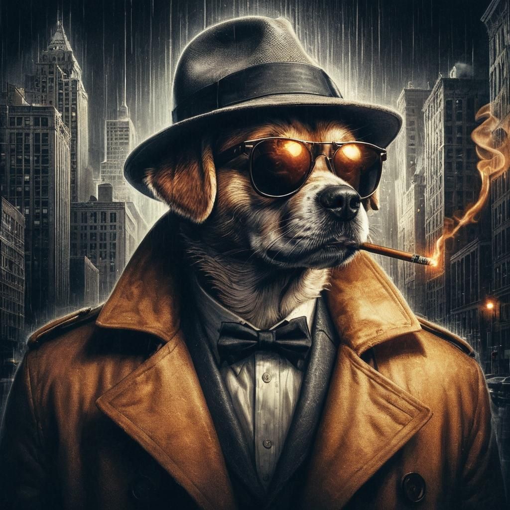 Dog Detective in Film Noir Style
