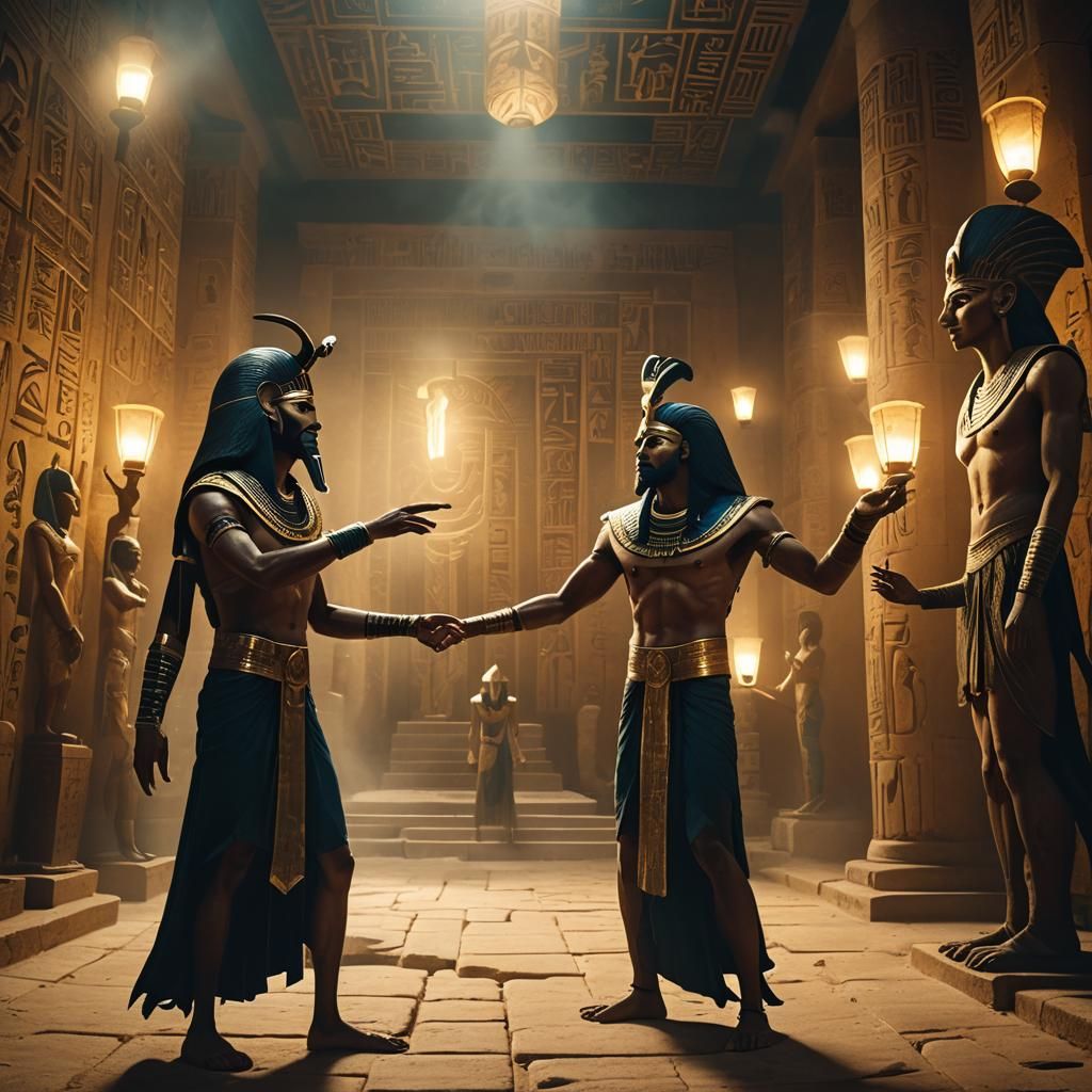Dramatic Temple Scene: Horus and Thoth in Ancient Egypt