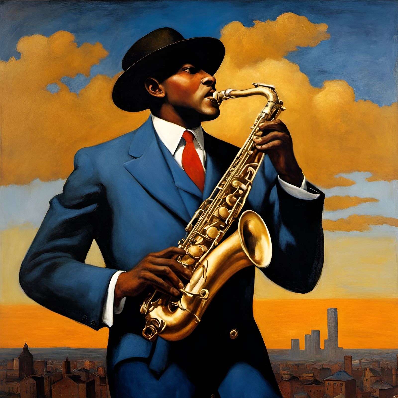 Harlem Jazzman Portrait in Renaissance Style