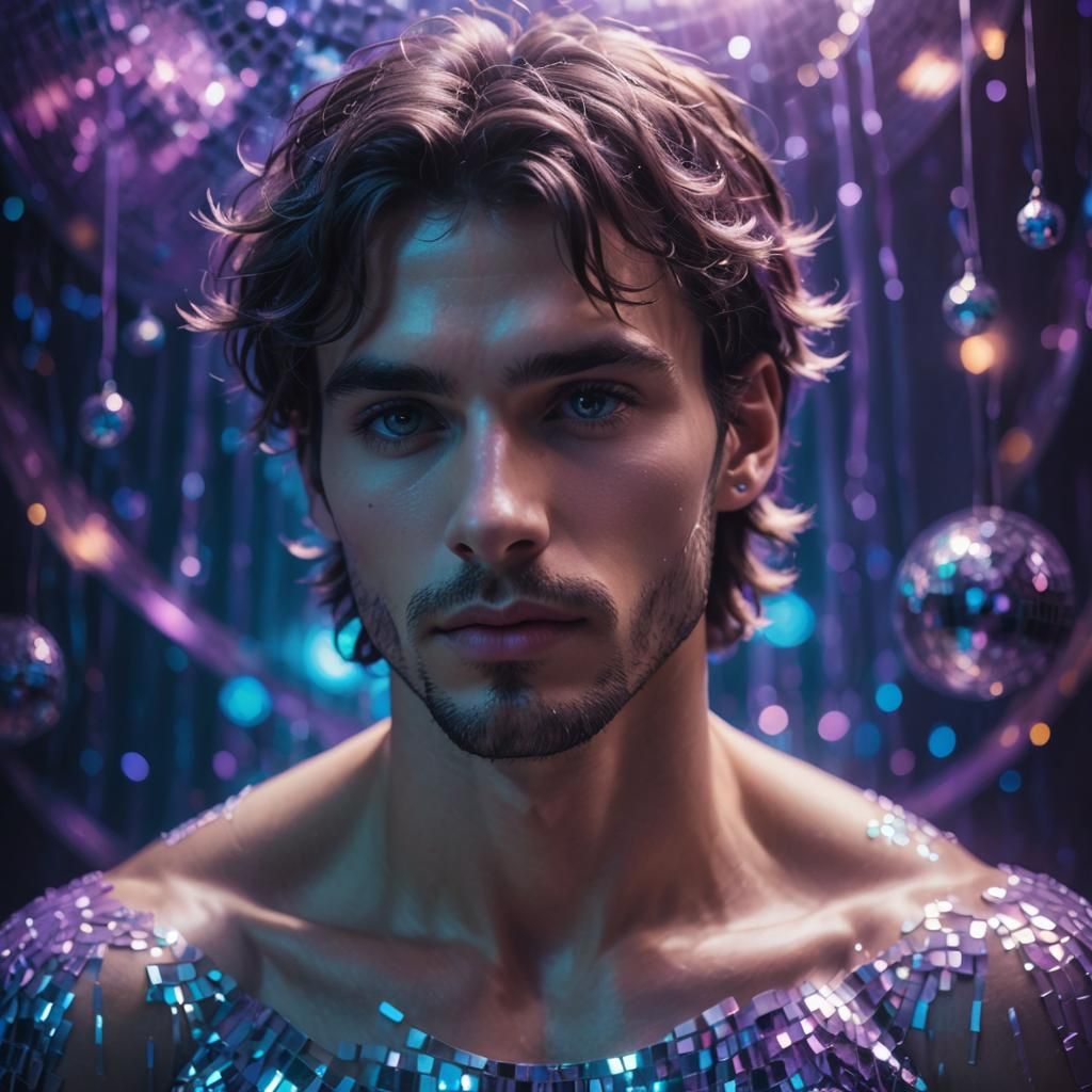 Ethereal Young Man in Neon Surrealism Art