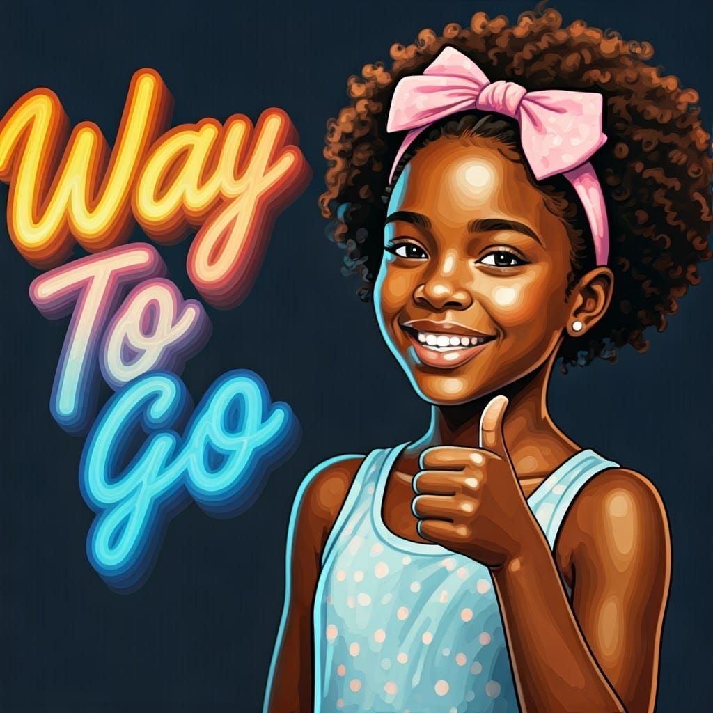 Smiling Girl Portrait with Thumbs Up, Colorful Art