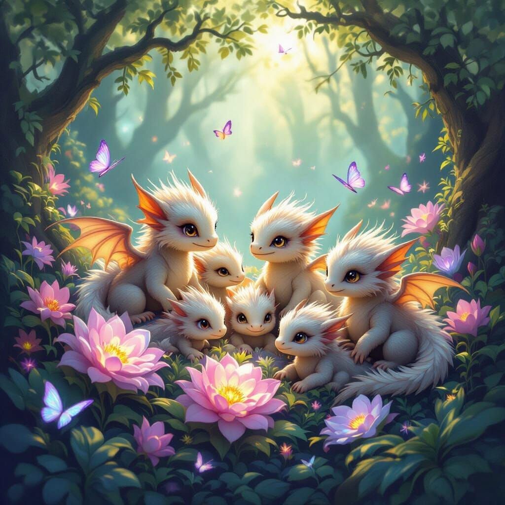 Whimsical Baby Dragons in Magical Forest
