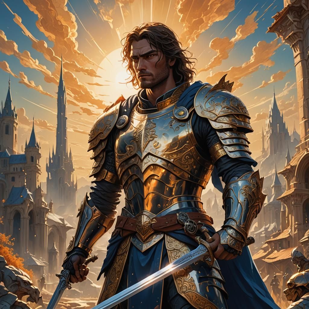 Heroic Figure with Sword in Graphic Novel Style