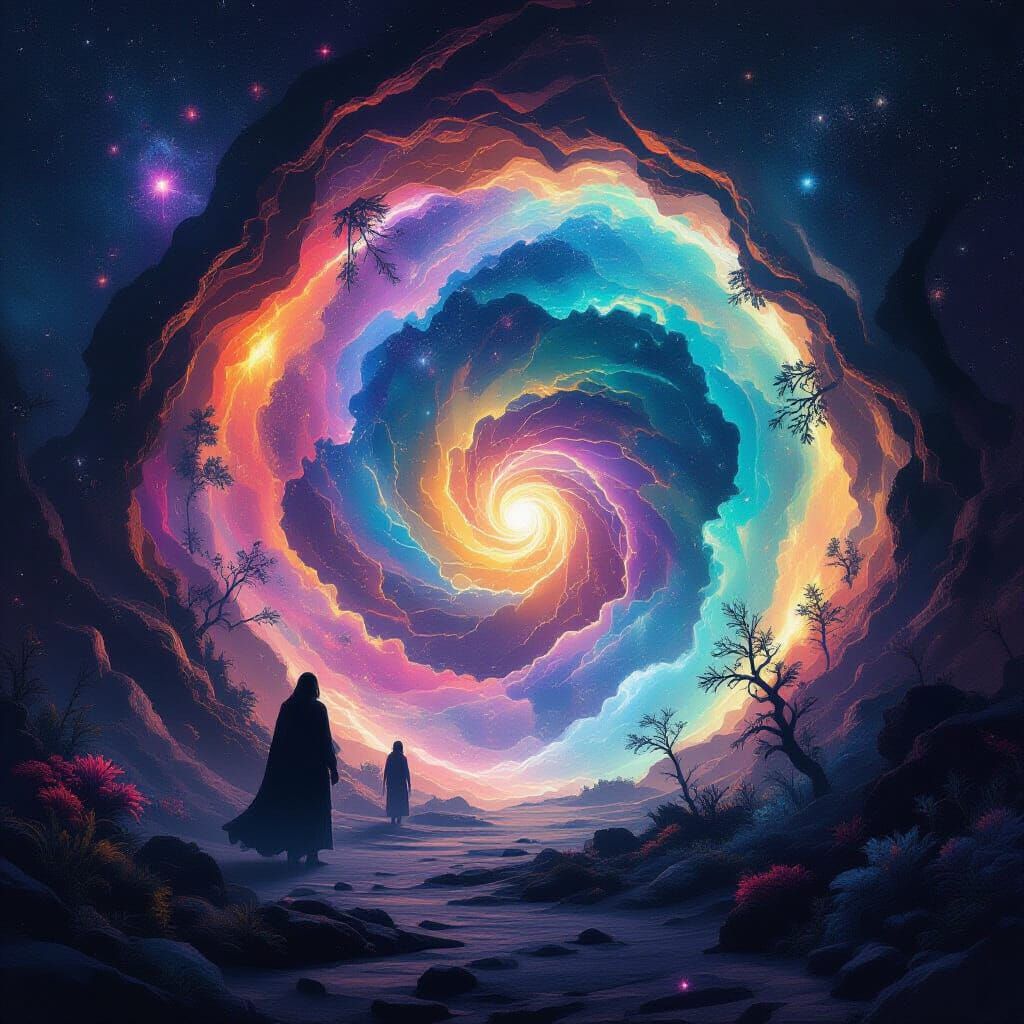 Ethereal Cosmic Portal with Alien Life in Surreal Style