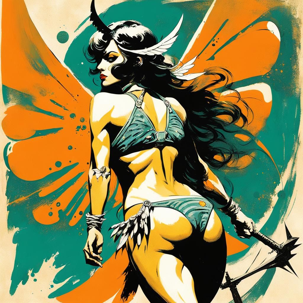 Fantasy Art: Winged Woman in Abstract Landscape