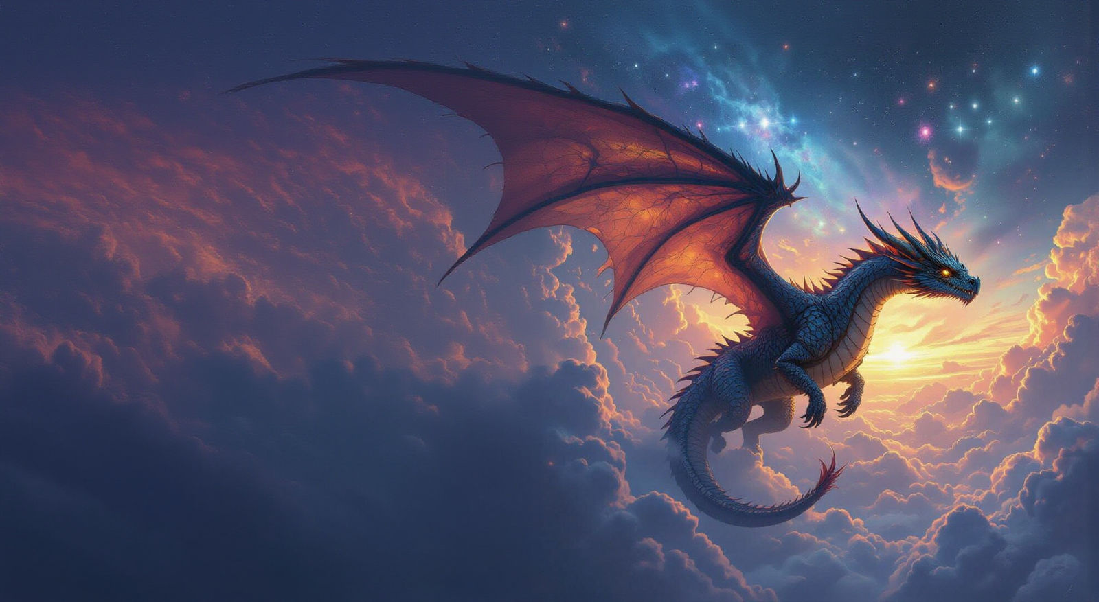 Majestic Dragon Soaring Through Cosmic Skies
