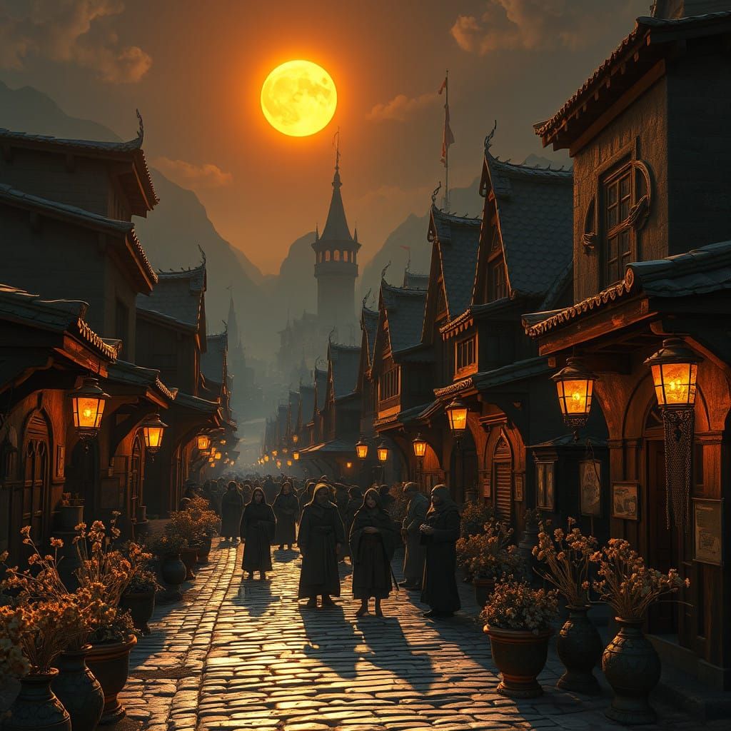 Medieval Kingdom Under Artificial Sun in Cyberpunk Style